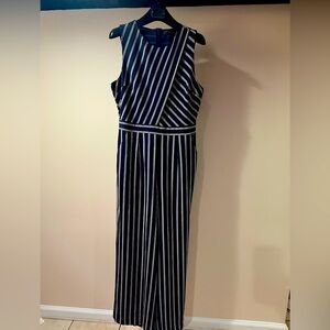 Tahari Navy and White Striped jumpsuit